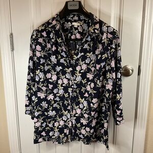 J. Jill navy floral high low tunic Blouse 3/4 sleeve Women's XL Office Luxury